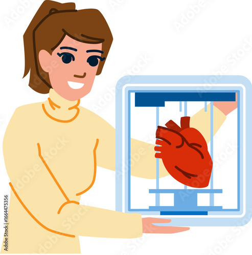 Doctor holding 3d bioprinter creating human heart organ for transplantation