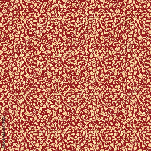 Seamless Pattern, Detailed botanical pattern featuring delicate vines and leaves on a red backdrop Stock royalty free image.