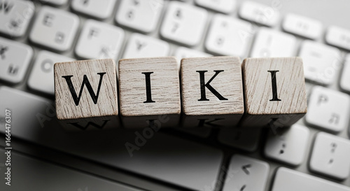 Wiki letters on keyboard buttons representing online knowledge sharing and digital information access