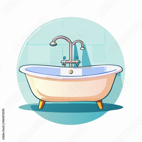 Retro Pastel Bathtub Icon Illustration