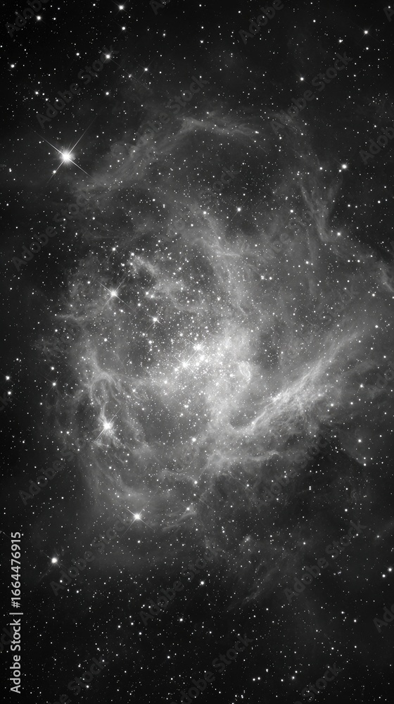 Fototapeta premium Grayscale nebula, swirling clouds of gas and dust