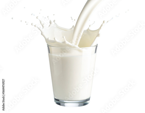 Fresh milk pouring into clear glass with dynamic splash on pastel background PNG