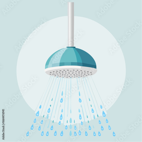 Teal Showerhead With Water Spray
