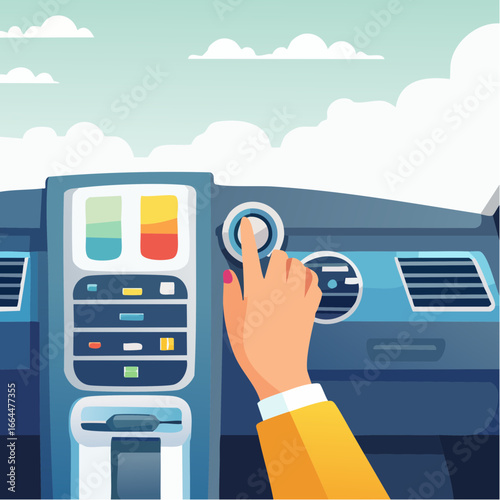 Woman Adjusting Car Dashboard Controls