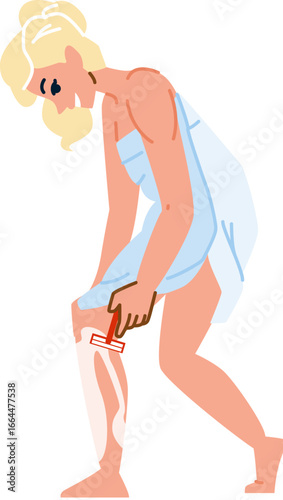 Woman shaving legs with razor in bathroom routine