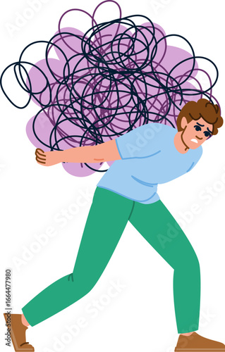 Man carrying tangled mess representing stress and anxiety