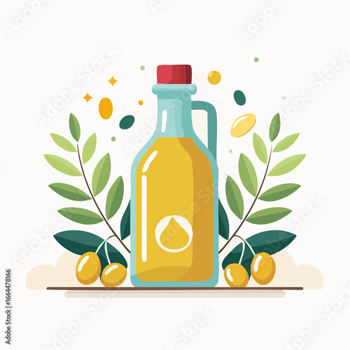Cute Flat Illustration Of Olive Oil Bottle