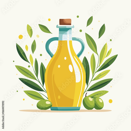 Colorful Olive Oil Bottle Illustration