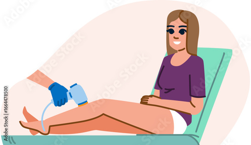 Beautician removing leg hair with laser for young woman