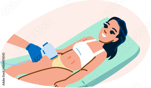 Beautician removing hair with laser treatment from leg of client