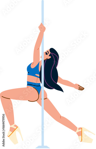 Exotic dancer performing on pole, showing flexibility and strength