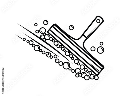 Cleaning squeegee wiping away bubbles leaving streaks. Cleaning concept design.