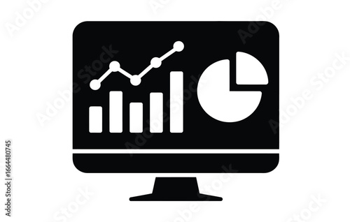 WebIllustration of a computer screen displaying various charts and graphs, including a line graph, bar graph, and pie chart, representing data analysis and business performance