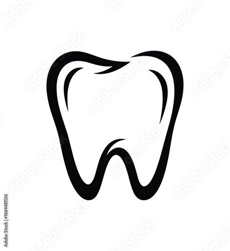 Simple black outline illustration of a tooth. Represents dental health and care. Isolated vector.