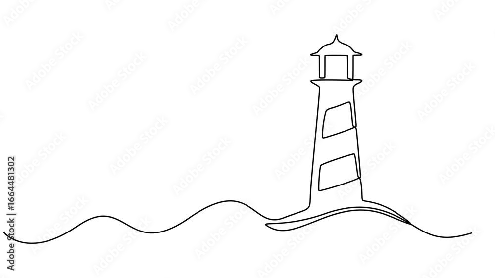 lighthouse continuous one line drawing animation, abstract lighthouse ...