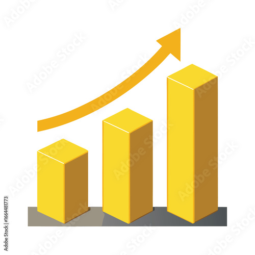 A bar graph showing growth with three gold bars, a clean and professional icon for financial success and business.
