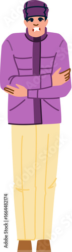 Freezing man rubbing arms trying to keep warm in cold weather