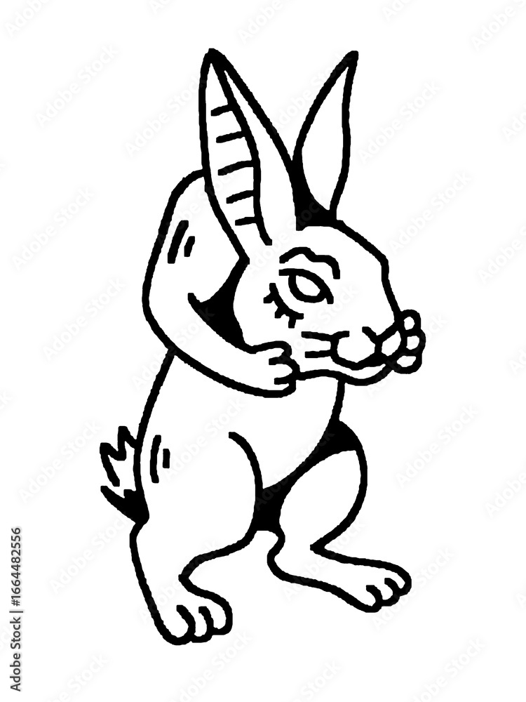 Obraz premium A hand-drawn illustration of a mischievous and sleepy rabbit