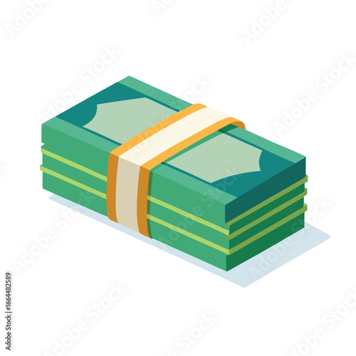 A realistic bundle of banknotes tied with a rubber band, a professional icon for financial savings, cash, and wealth.