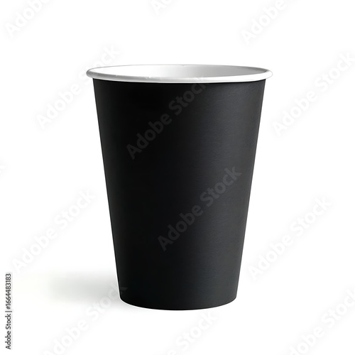 Simple black paper cup with white interior on white background
