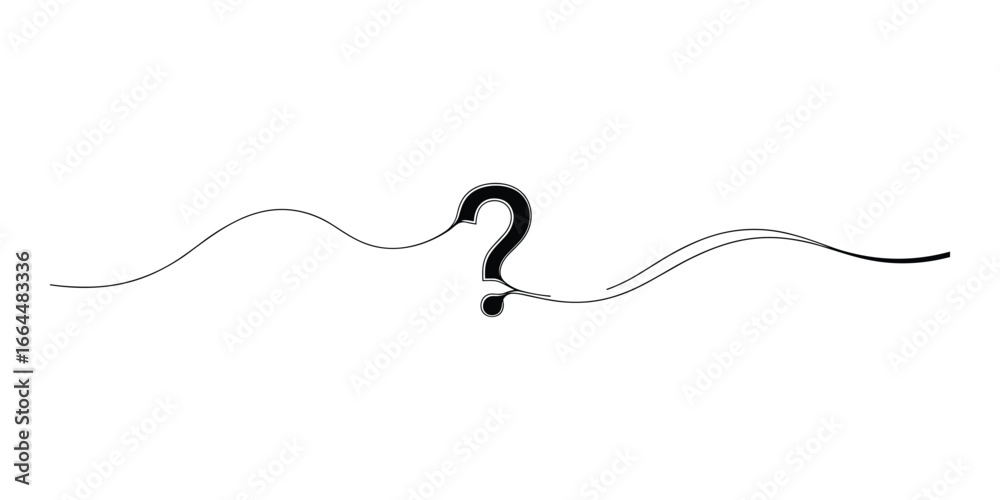 Obraz premium Creative continuous line drawing with a question mark, wavy thin line style. Minimalist and clean vector design.