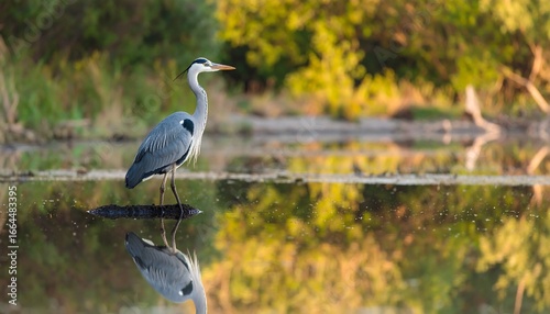 Heron stands in shallows.
