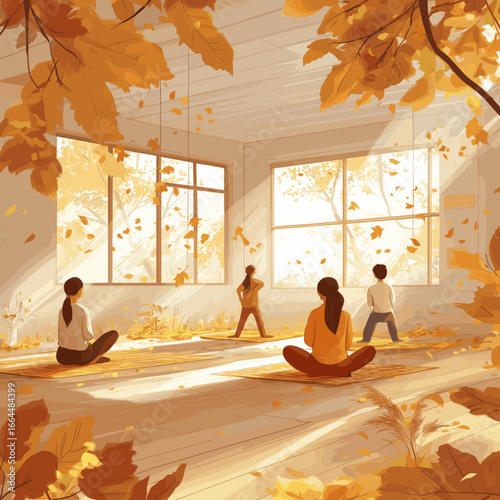 Autumn Yoga Practice with Falling Leaves