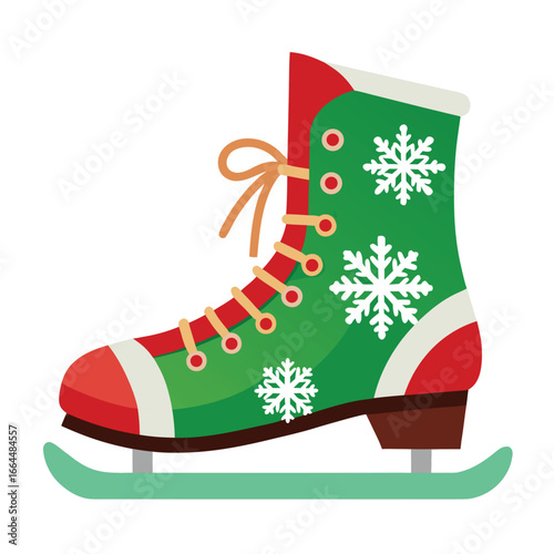 A christmas ice skate boot with laces and a snowflake, a festive and fun icon for winter sports and holiday fun.