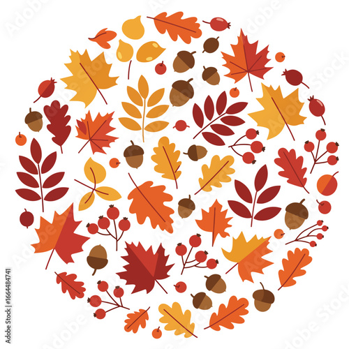 Autumn Leaves and Acorns Circular Pattern.