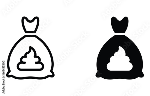 WebIllustration of a bag filled with poop, , showcasing a simple yet expressive design with clean lines and a clear representation of waste material in a sack