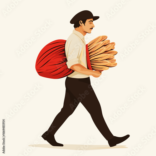 Man Carrying Baskets of Nuts in Vintage Style