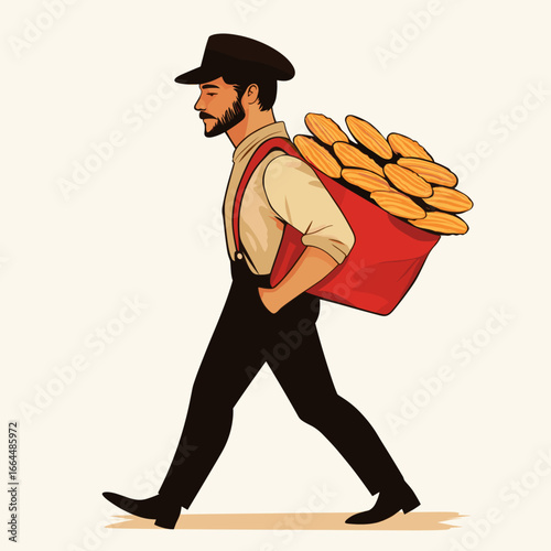 Man Carrying Baskets of Nuts in Vintage Style