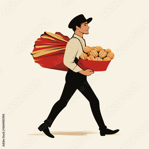 Man Carrying Baskets of Nuts in Vintage Style