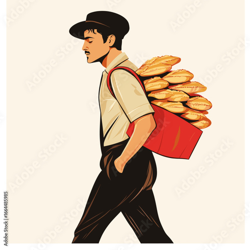 Man Carrying Baskets of Nuts in Vintage Style