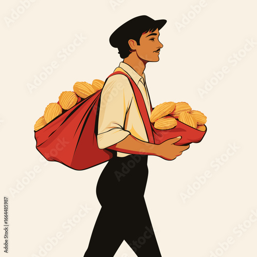 Man Carrying Baskets of Nuts in Vintage Style