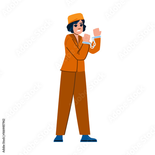 Prisoner showing handcuffs and feeling frustrated and angry