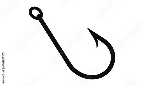 WebVector art of fishing hook, a curved metal tool with a sharp point and an eye for attaching a line, used in angling to catch fish in various aquatic environments