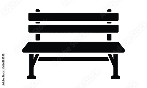 WebVector art of, a simple black bench with a wooden seat and backrest, designed for public spaces like parks and gardens, offering a place for rest and relaxation in urban environments