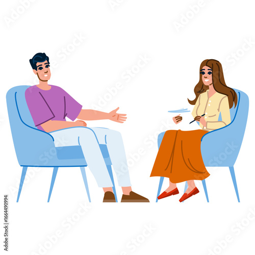 Patient explaining his problems to psychologist during therapy session