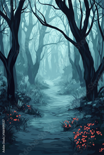 Mysterious Foggy Forest Path