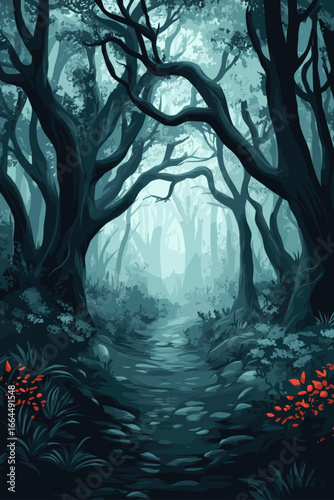 Mysterious Foggy Forest Path
