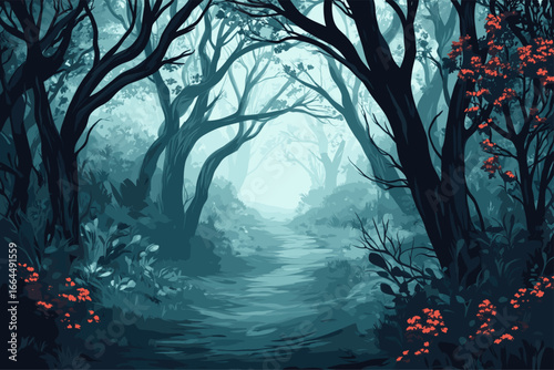 Mysterious Foggy Forest Path