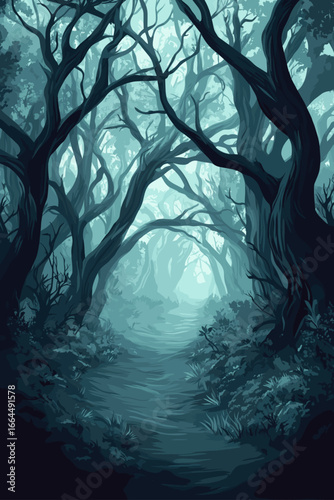 Mysterious Foggy Forest Path