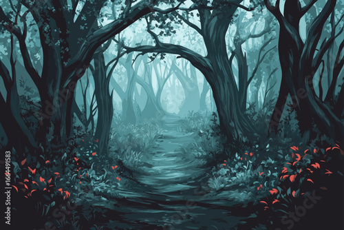 Mysterious Foggy Forest Path