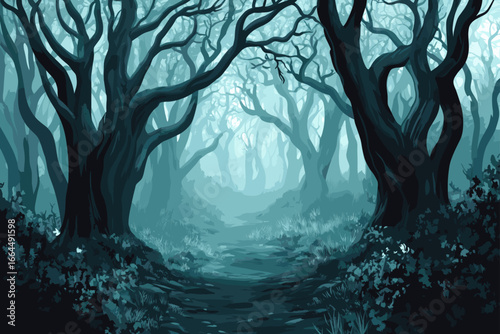 Mysterious Foggy Forest Path