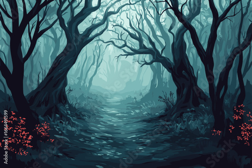 Mysterious Foggy Forest Path