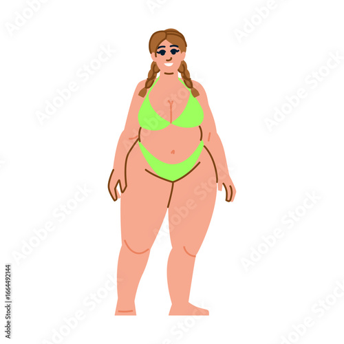 Curvy woman wearing green bikini promoting body positivity and self acceptance