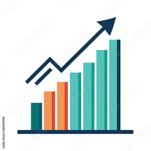 A financial growth chart with a line graph arrow climbing upwards, a professional icon for business success and profit.