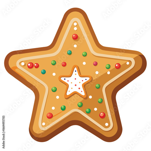 A gingerbread star cookie decorated with icing and sprinkles, a sweet and festive treat for the holiday season.