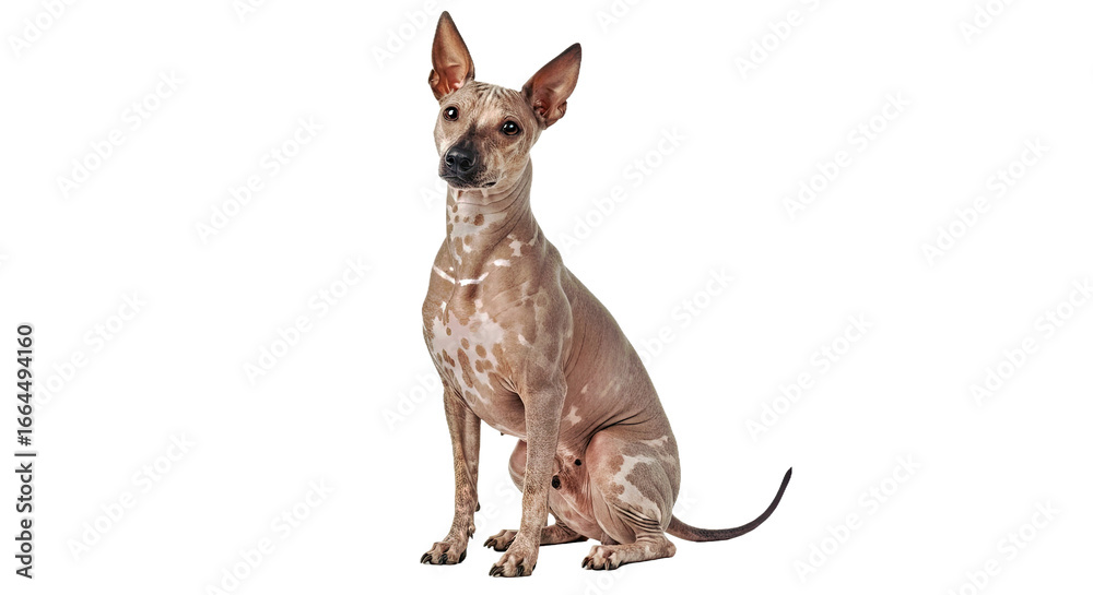 Fototapeta premium American Hairless Terrier full body side view on white: rare hairless breed.